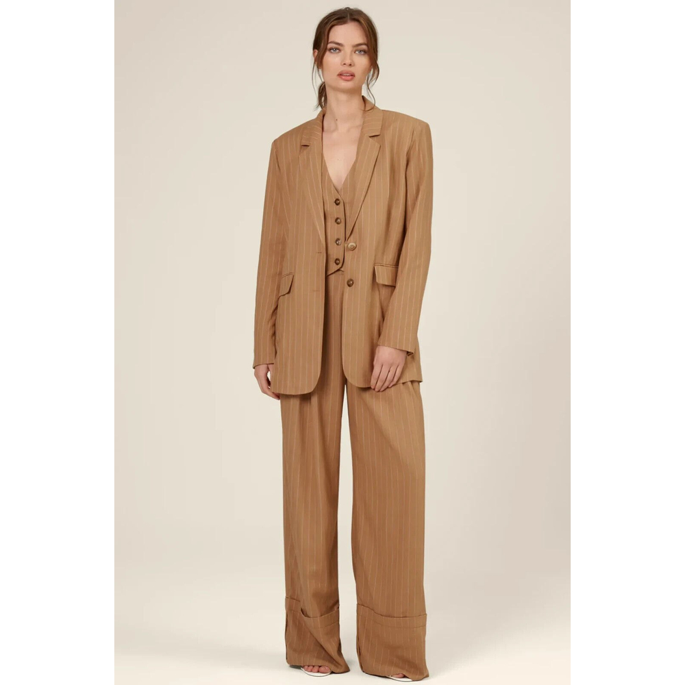Nicholas $495 CHARLEE Sz 6 Pinstripe Linen Blend Blazer Camel